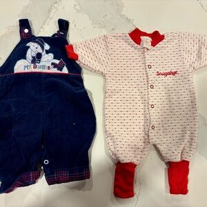 Snugabye sleeper and overalls vintage 80s 90s 0-3 months
